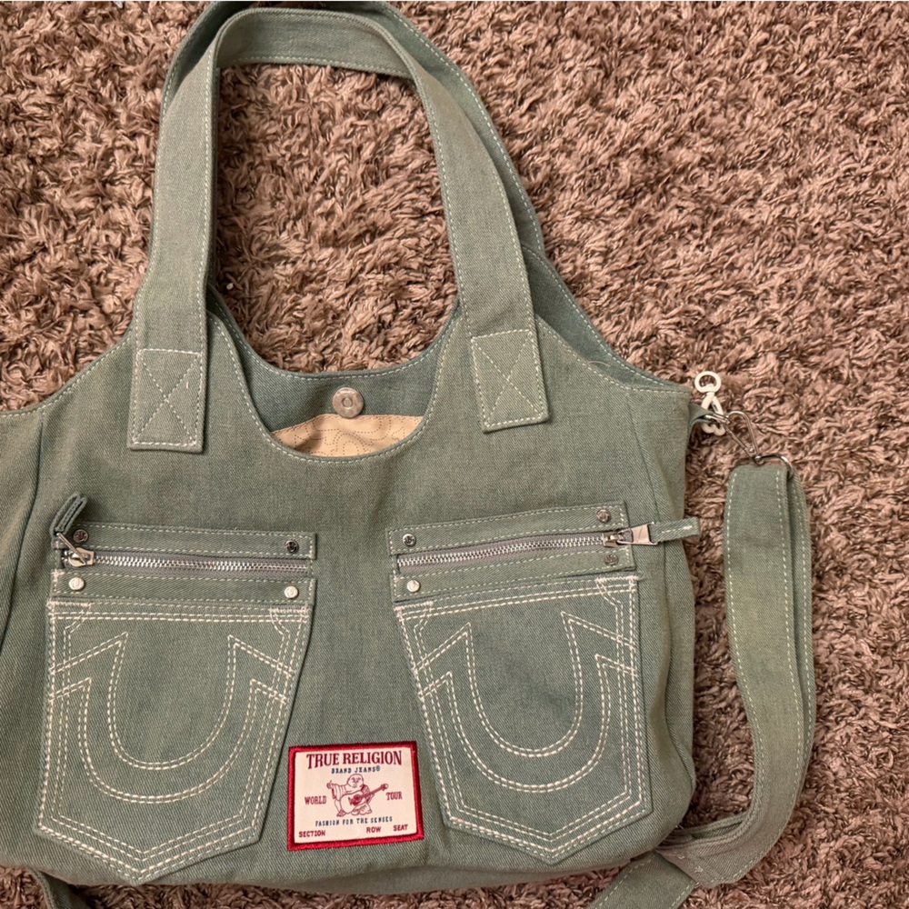 True Religion Olive Green Denim Tote